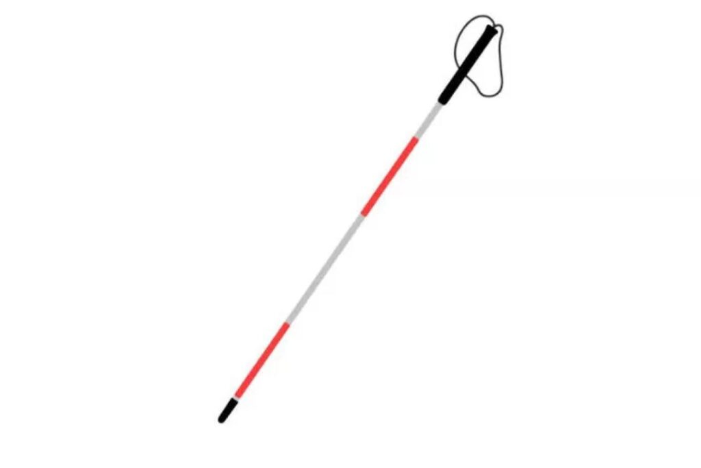 Red and white cane as a symbol of identity and mobility.